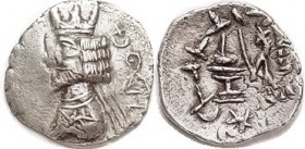 PERSIS, Artashir (Artaxerxes) II, c.60-50 BC, Drachm, King with 3-pronged crown, monogram & star & crescent behind/King at altar, S6212, Alr 570; VF+,...