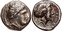 PHALANNA, Æ12 (Chalkous), c.350 BC, Youthful male hd r/Female head in sakkos r, as S2180; AVF, nrly centered, basically smooth medium brown patina. No...