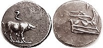 PHASELIS (?) Hemidrachm (?), 12+ mm, boar (or cow?) rt, retrograde S above/prow rt; AEF, somewhat off-ctr, medium toning, well struck, nice. I have no...