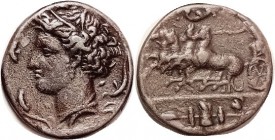 SYRACUSE, Dekadrachm, copy, Euainetos type, appears to be lead with a brown patina, probably cast, VF.