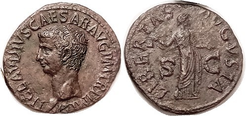 CLAUDIUS, As, LIBERTAS AVGVSTA, Libertas stg r; VF, nrly centered, full lgnds, m...