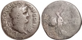 NERO, As, Laur head r/SC, Victory adv l, hldg shield; AF/G-VG, centered, obv lgnd nrly all clear, portrait bold, smooth brownish patina; rev weak with...