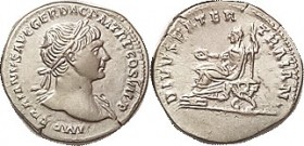 TRAJAN & FATHER, Den, Rev DIVVS PATER TRAIAN, Trajan's Pop std l; EF/VF, well centered, full lgnds, good bright silver with very sl tone. Portrait hai...
