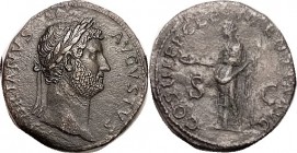 R HADRIAN, Sest., COS III PP CLEMENTIA AVG, Clementia stg l; EF/VF, minimally off-ctr, brown patina, obv has only slight whisper of roughness, a bit m...