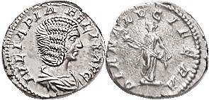 JULIA DOMNA, Den, DIANA LVCIFERA, Diana stg l, with torch; EF/VF, sl off-ctr, lg...