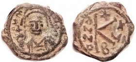MAURICE, 1/2 Follis, S-497, Facg bust/Large K, ANNO X u I-B; VF, somewhat crude, dark green patina with strong earthen hilighting; rev bold; strong go...