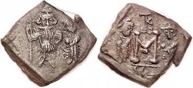 CONSTANS II, Follis, Sicily, S-1110, 2 figures/Large M betw figures, monogram above, SCL below; VF, very square flan, darkish brown patina, only sl cr...