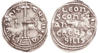 LEO IV, Miliaresion, S-1585, Cross on steps/5-line lgnd; F or so, notable die cr...