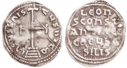 LEO IV, Miliaresion, S-1585, Cross on steps/5-line lgnd; F or so, notable die crack on obv, somewhat buckled, small hole near edge. Rare with hole, on...
