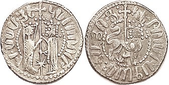 ARMENIA, Hetoum & Zabel, 1226-70, Ar Tram, 21 mm, King & Queen stg w/cross/lion ...