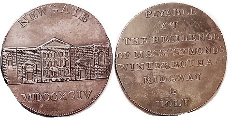 Conder Token 1/2d 1794, Middlesex, Newgate, D&H 393, Prison facade/lgnd, AEF, da...