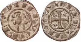 Alfonso I of Aragon, 1109-26, Dinero, 17 mm, head l./ cross & stars, F-VF, dark brown with earthen hilighting, strong features. (A VF brought $283, Ku...