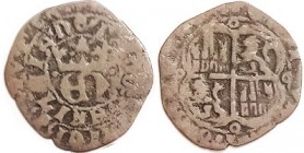 Enrique II, 1369-79, the Bastard, Billon Real, 25 mm, Crowned monogram/lions & castles in shield; G-VG or better, unround flan, sl wkness, medium brow...