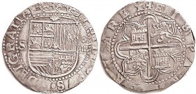 Philip II, 1556-98, 4 Reales, 33 mm, Crowned shield/ Lions & castles, Seville; EF, good strike with only some sl lgnd wkness, a tiny bit off-ctr, exce...