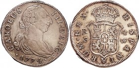 4 Reales, 1774, Seville-CF, Choice VF, sharply struck, perfect metal with lt tone, well detailed, not the VG-F crap that slabs as VF these days. Rare,...