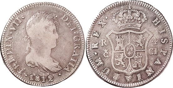 4 Reales, 1812, C-CI, KM 476.1, Choice VG-F/F, excellent metal with appealing to...