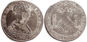 VALENCIA, 4 Reales de Vellon, 1823, Bust r/Crowned diamond, VF/F, excellent metal with lt tone. (A VF minus brought $96 plus buyer fee, Aureo & Calico...