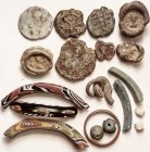 LEAD SEALS, ancient & Byzantine, most probably the latter, 8 pieces, very rough & crude, some with discernable features; plus baggie of 11 other misc ...