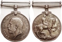 BRITISH INDIA Medal, for WWI, King George V bust left as on coins/"1914 1918," Nude horseman r, skull etc below; silver, 37 mm, with fancy hanger & ri...