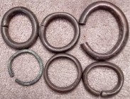 WEST AFRICA, "Manilla slave bracelet" primitive money, 18-19th century, bronze, LOT of 6 different, ranging from abt 70 to 115 mm, & between 3 ozs and...