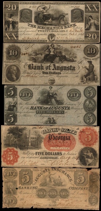 Lot of (20) Georgia Obsolete Notes. 1850s-60s. 50 Cents to $20. Very Good to Ver...
