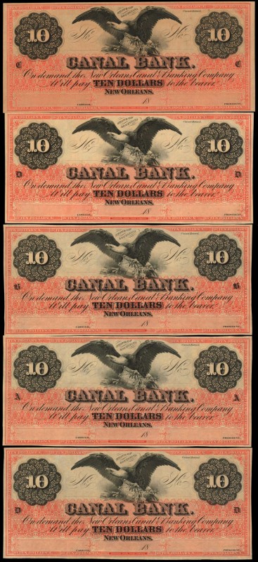 Lot of (5). New Orleans, Louisiana. Canal Bank. 18xx $10. About Uncirculated to ...