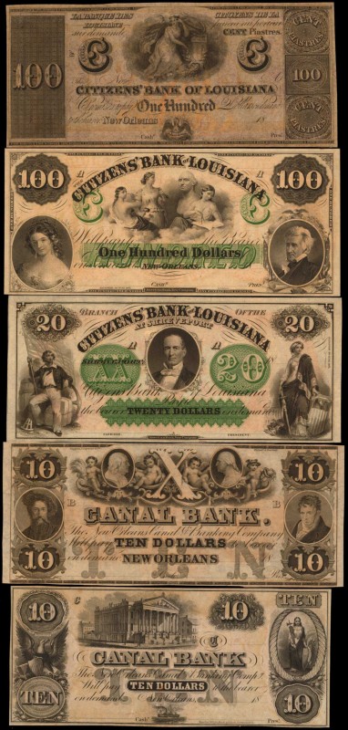 Lot of (18) Louisiana Obsolete Notes. 18xx & 1846. $1 to $100. About Uncirculate...