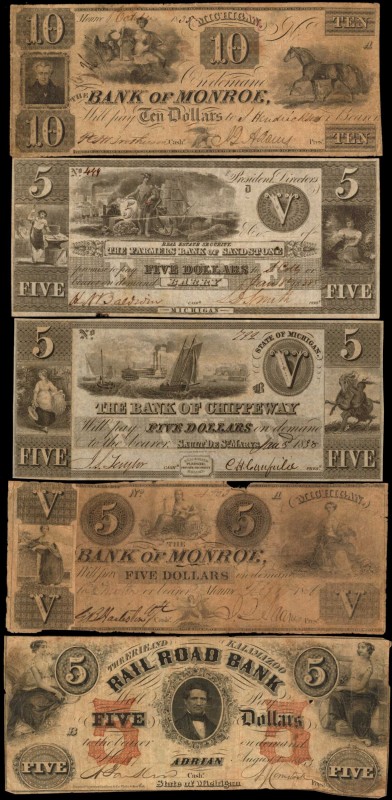 Lot of (22) Michigan Obsoletes. 1830s-60s. $1, $2 & $5. Fine to Very Fine.
A la...