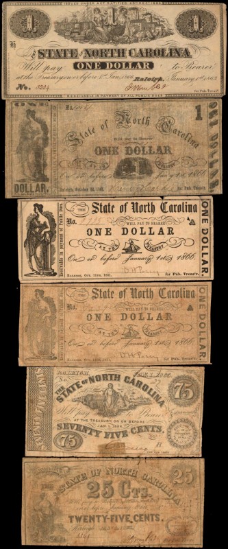 Lot of (7) North Carolina Obsoletes. State of North Carolina. 1860s. 5 Cents to ...
