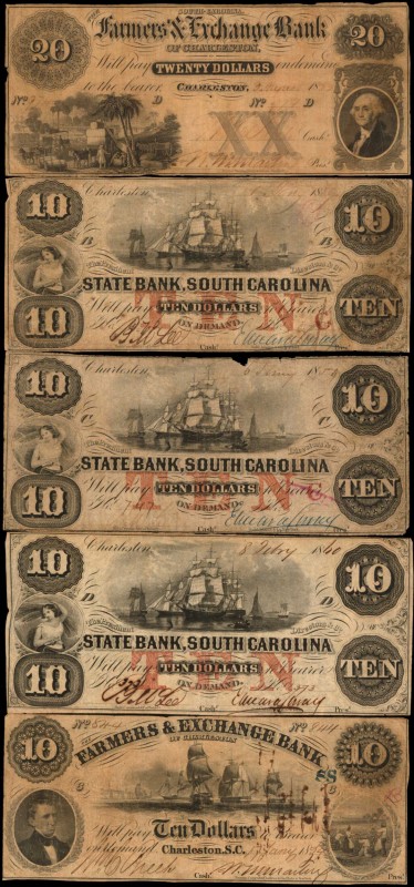 Lot of (13) South Carolina Obsoletes. 1850s-60s 5 Cents to $20. Fine to Very Fin...