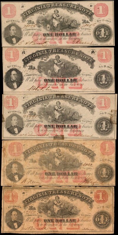 Lot of (8) Alabama, Arkansas & Virginia Obsoletes. 1860s. $1 & $2. Very Good to ...