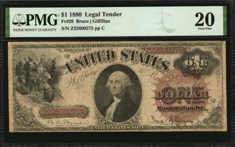 Fr. 29. 1880 $1 Legal Tender Note. PMG Very Fine 20.
A Very Fine example of thi...