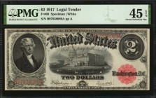 Fr. 60. 1917 $2 Legal Tender Note. PMG Choice Extremely Fine 45 EPQ.
PMG's coveted EPQ designation has been applied to this mid-grade $2 Legal Tender...