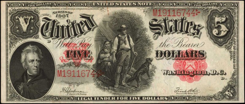 Fr. 91. 1907 $5 Legal Tender Note. Choice Very Fine.
Just rust to mention on th...