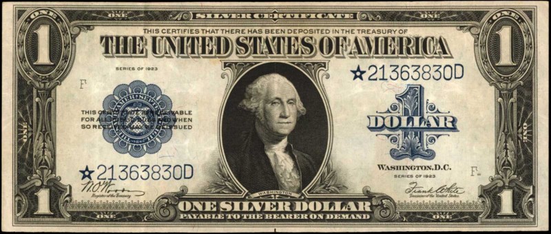 Fr. 238. 1923 $1 Silver Certificate Star Note. Very Fine.
A Very Fine example o...