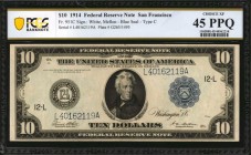 Fr. 951C. 1914 $10 Federal Reserve Note. San Francisco. PCGS Banknote Choice Extremely Fine 45 PPQ.
An appealing mid-grade example of this $10 from t...