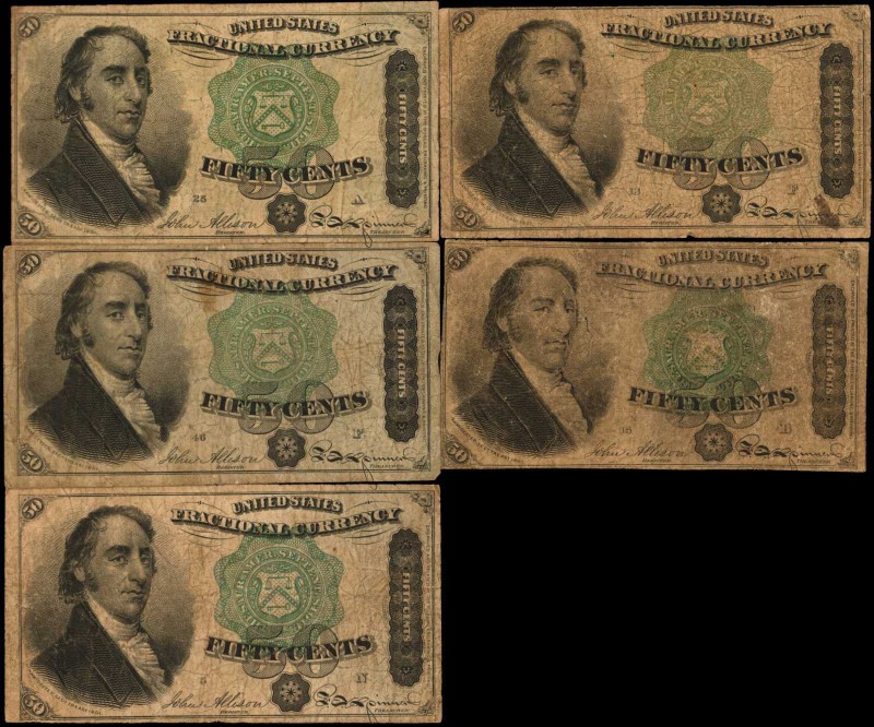 Lot of (5) Fr. 1379. 50 Cents. Fourth Issue. Very Good to Very Fine.
A grouping...