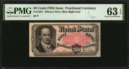 Fr. 1381. 50 Cent. Fifth Issue. PMG Choice Uncirculated 63 EPQ.
Blue right end. Found with fully original paper.
Estimate: $100.00- $150.00