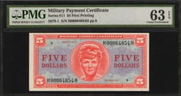 Military Payment Certificate. Series 611. $5. PMG Choice Uncirculated 63 EPQ.
First printing. Excellent color and appeal stands out on this $5 MPC, w...