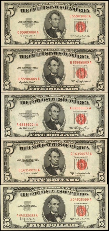 Lot of (5). Fr. 1532 to 1536. 1953-63 $5 Legal Tender Notes. Choice Uncirculated...