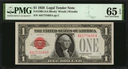 Fr. 1500. 1928 $1 Legal Tender Note. PMG Gem Uncirculated 65 EPQ.
This funny back Legal Tender Ace displays good embossing through the third party ho...