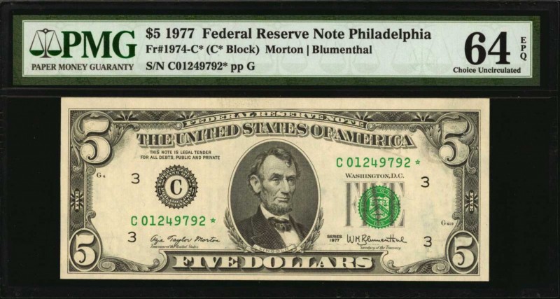 Lot of (2) Fr. 1965-H* & 1974-C*. 1950D & 1977 $5 Federal Reserve Star Notes. PM...