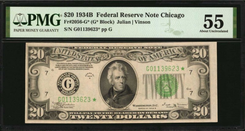 Fr. 2056-G*. 1934B $20 Federal Reserve Star Note. Chicago. PMG About Uncirculate...