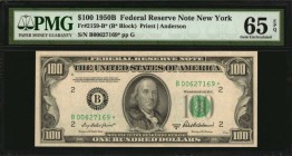 Fr. 2159-B*. 1950B $100 Federal Reserve Star Note. New York. PMG Gem Uncirculated 65 EPQ.
An appealing Gem example of this New York district replacem...