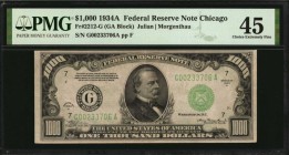 Fr. 2212-G. 1934A $1000 Federal Reserve Note. Chicago. PMG Choice Extremely Fine 45.
An appealing mid-grade example of this popular high denomination...