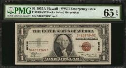 Fr. 2300. 1935A $1 Hawaii Emergency Note. PMG Gem Uncirculated 65 EPQ.
A Gem example of this WWII era Hawaii Emergency Issue note.
Estimate: $125.00...