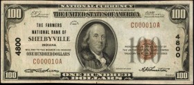 Shelbyville, Indiana. $100 1929 Ty. 1. Fr. 1804-1. The Farmers NB. Charter #4800. Very Fine.
Bright paper stands out on this high denomination Iowa n...