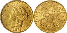 1874-S Liberty Head Double Eagle. AU-53 (PCGS).
PCGS# 8972. NGC ID: 26AR.
Estimate: 2000
