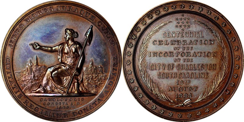 1883 Charleston Centennial Medal. By Charles E. Barber. Julian CM-12. Bronze. Ab...