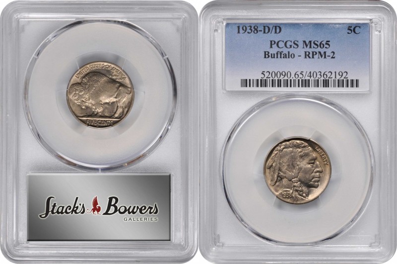 1938-D/D Buffalo Nickel. RPM-2. MS-65 (PCGS).
PCGS# 520090.
Estimate: 100